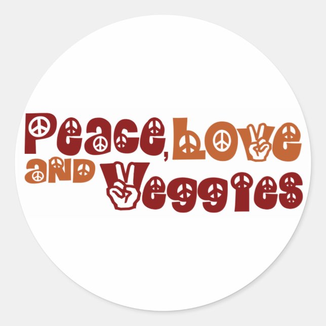 Peace Love Veggies Classic Round Sticker (Front)