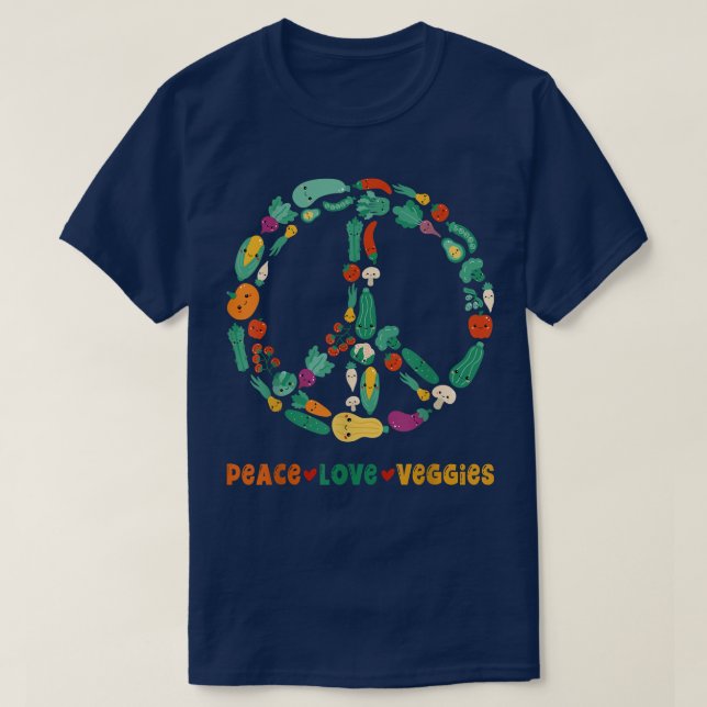 Peace Love Veggies Vegan Vegetarian Plant Based Ve T-Shirt (Design Front)