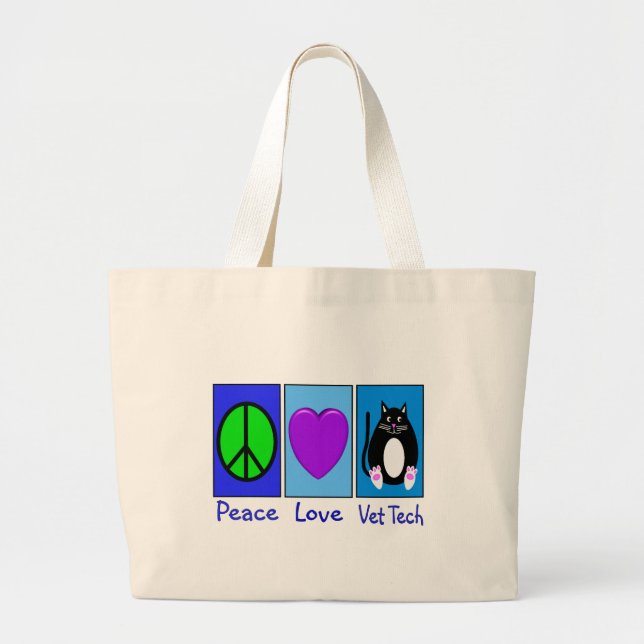 Peace Love Vet Tech Large Tote Bag (Front)