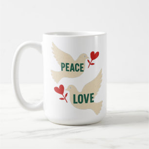 Peace & Love Vintage Dove Art with Heart Motif  Coffee Mug