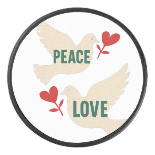 Peace & Love Vintage Dove Art with Heart Motif  Hockey Puck