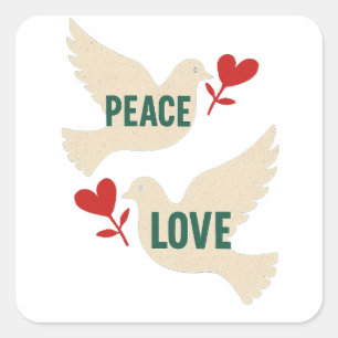 Peace & Love Vintage Dove Art with Heart Motif  Square Sticker