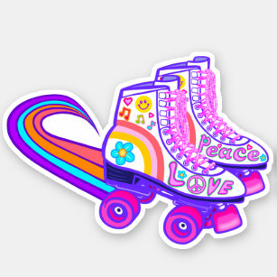 Peace Love Vintage Rainbow Roller Skate Sticker