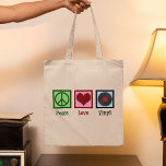 Peace Love Vinyl Records Tote Bag<br><div class="desc">Peace Love Vinyl Records. A cool record album collector gift for someone who works in a music recording studio. A cute discography collector tote bag.</div>