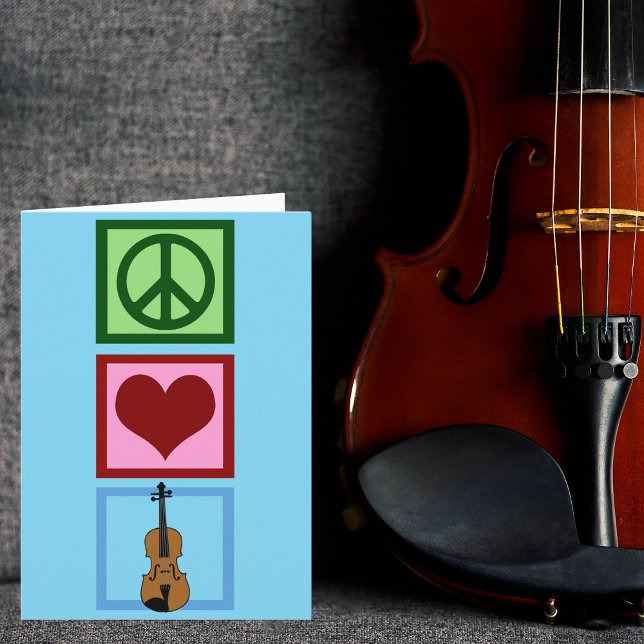 Peace Love Violin Cute Blue Violinist Christmas Holiday Card (Creator Uploaded)