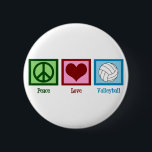 Peace Love Volleyball 6 Cm Round Badge<br><div class="desc">A peace sign,  heart,  and a pretty volleyball on a blue square. I love volleyball,  beach,  indoor,  you name it!</div>