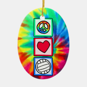 Peace, Love, Volleyball Ceramic Ornament