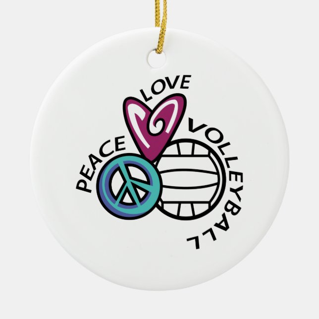 Peace Love Volleyball Ceramic Ornament (Front)