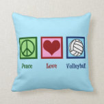 Peace Love Volleyball Cushion<br><div class="desc">This cute volleyball player gift features a pretty peace sign,  heart and ball on a cool blue square. A great present for a coach or team. Peace Love Volleyball.</div>