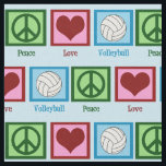 Peace Love Volleyball Fabric<br><div class="desc">Cute blue volleyball fabric featuring a peace sign,  heart,  and a ball for your favourite sport. Peace Love Volleyball fabric for a team or coach.</div>