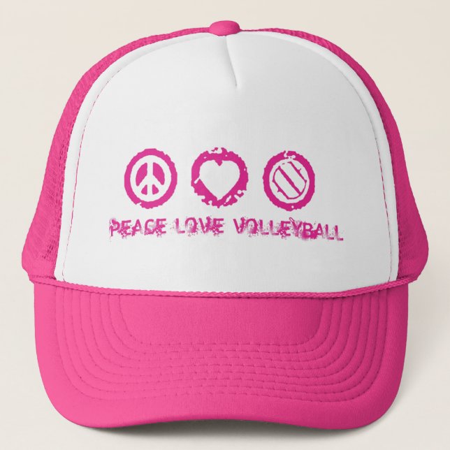 Peace, Love, Volleyball Final Pink v2 Trucker Hat (Front)