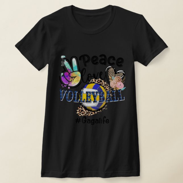 Peace Love Volleyball Gaga Life Mum Grandma Leopar T-Shirt (Laydown)