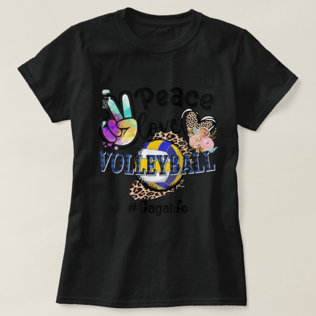Peace Love Volleyball Gaga Life Mum Grandma Leopar T-Shirt (Design Front)