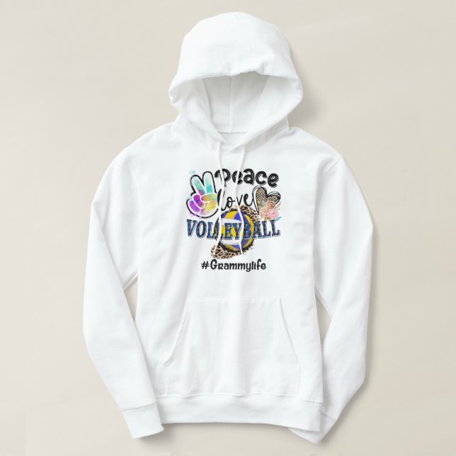 Peace Love Volleyball Grammy Life Mum Grandma Leop Hoodie (Design Front)