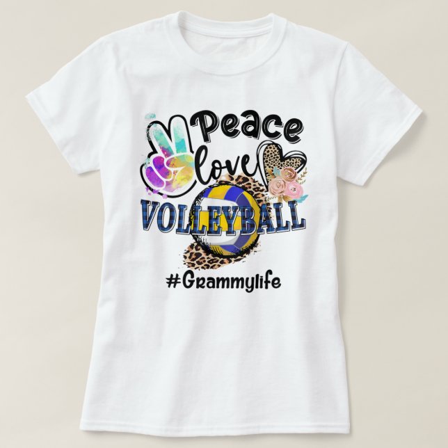 Peace Love Volleyball Grammy Life Mum Grandma Leop T-Shirt (Design Front)