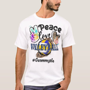 Peace Love Volleyball Grammy Life Mum Grandma Leop T-Shirt