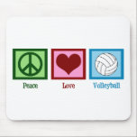 Peace Love Volleyball Mouse Pad<br><div class="desc">A peace sign,  heart,  and a pretty volleyball on a blue square. I love volleyball,  beach,  indoor,  you name it!</div>