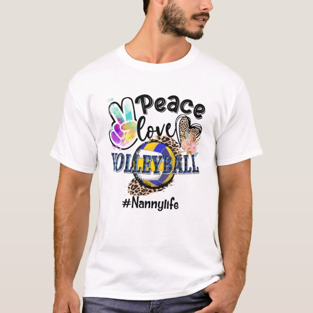 Peace Love Volleyball Nanny Life Mum Grandma Leopa T-Shirt (Front)