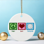 Peace Love Volleyball Player Cute Christmas Ceramic Tree Decoration<br><div class="desc">A peace sign,  heart,  and a cute volleyball. Peace Love Volleyball Christmas ornament gift.</div>