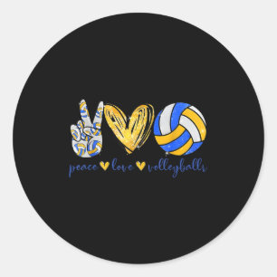 Peace Love Volleyball Retro Art Volleyball Player  Classic Round Sticker