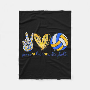 Peace Love Volleyball Retro Art Volleyball Player Fleece Blanket