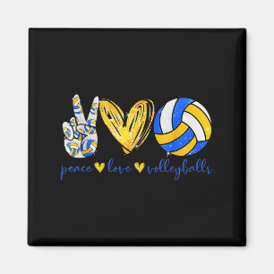Peace Love Volleyball Retro Art Volleyball Player Magnet