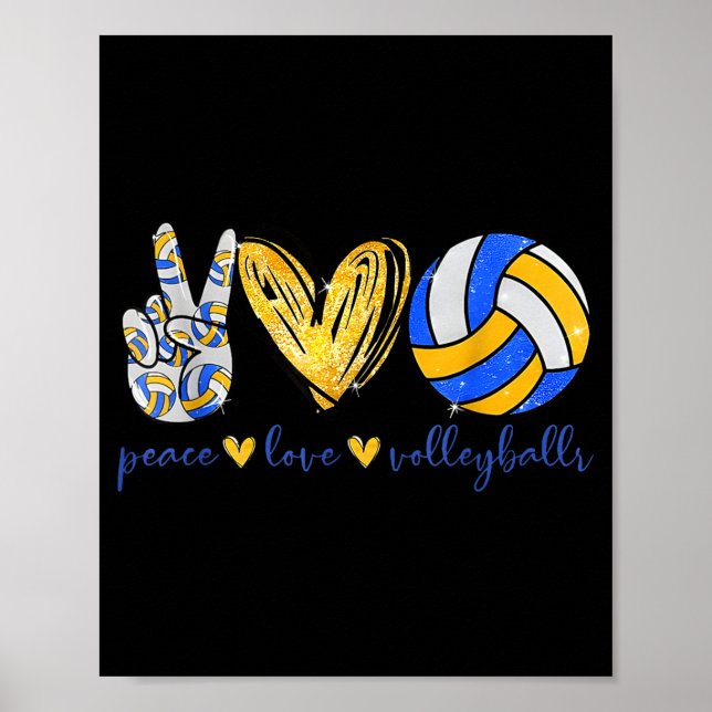 Peace Love Volleyball Retro Art Volleyball Player  Poster (Front)