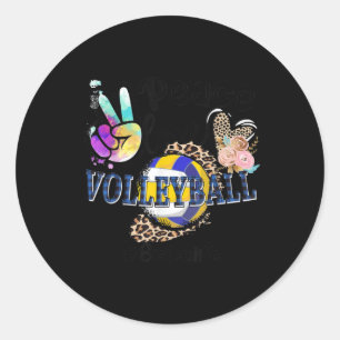 Peace Love Volleyball Sister Life Mum Grandma Leop Classic Round Sticker