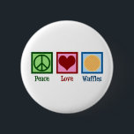 Peace Love Waffles 6 Cm Round Badge<br><div class="desc">A cute waffle lover gift for a breakfast diner or cafe that serves yummy food. Peace Love Waffles.</div>
