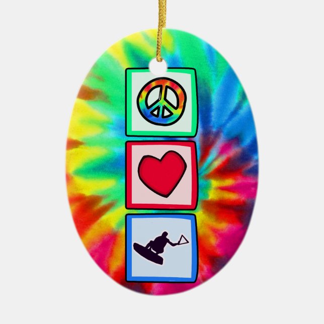 Peace, Love, Wakeboarding Ceramic Ornament (Front)