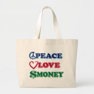 Peace-Love-Wall-Money Large Tote Bag