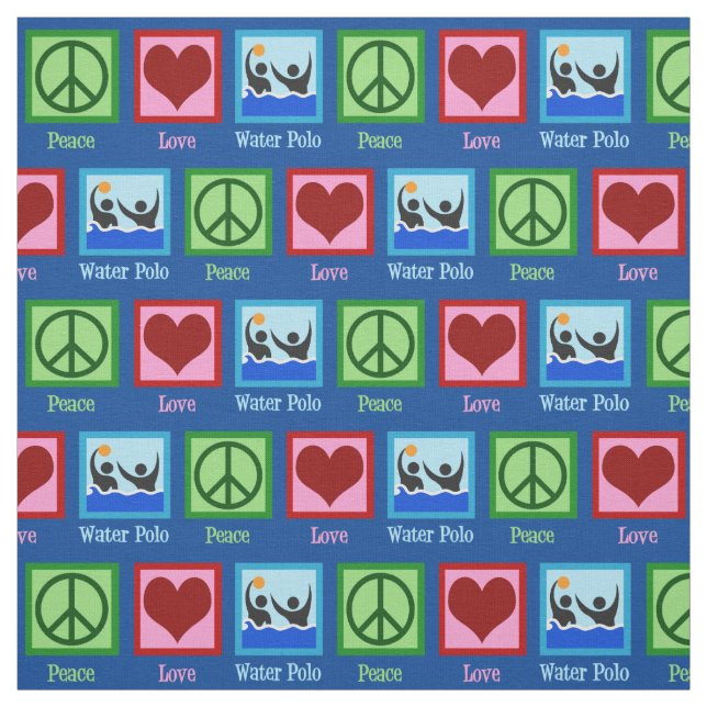 Peace Love Water Polo Team Blue Fabric (Swatch)