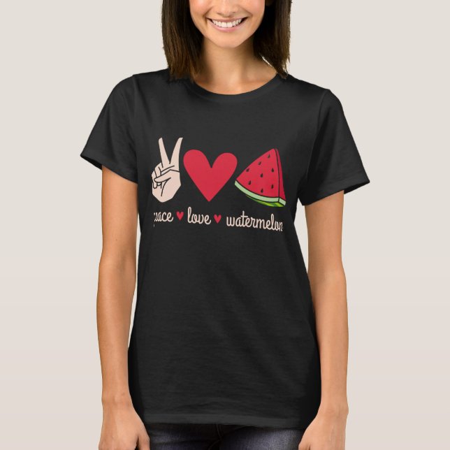 Peace Love Watermelon Large Fruit Watermelon T-Shirt (Front)