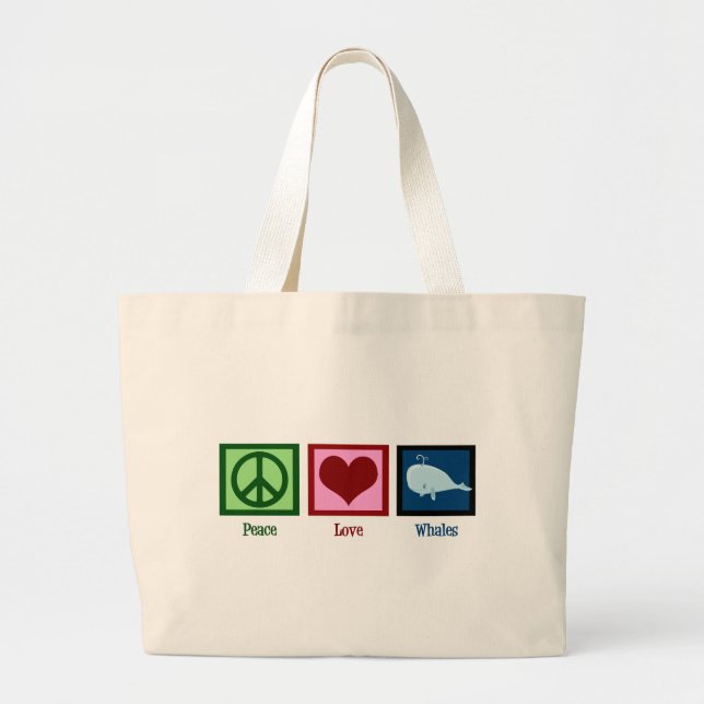 Peace Love Whales Large Tote Bag (Front)
