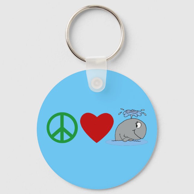 Peace Love Whales T shirts, Travel Mugs, Gifts Key Ring (Front)