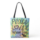Peace Love & Wiener Dogs Tie Dye Tote Bag