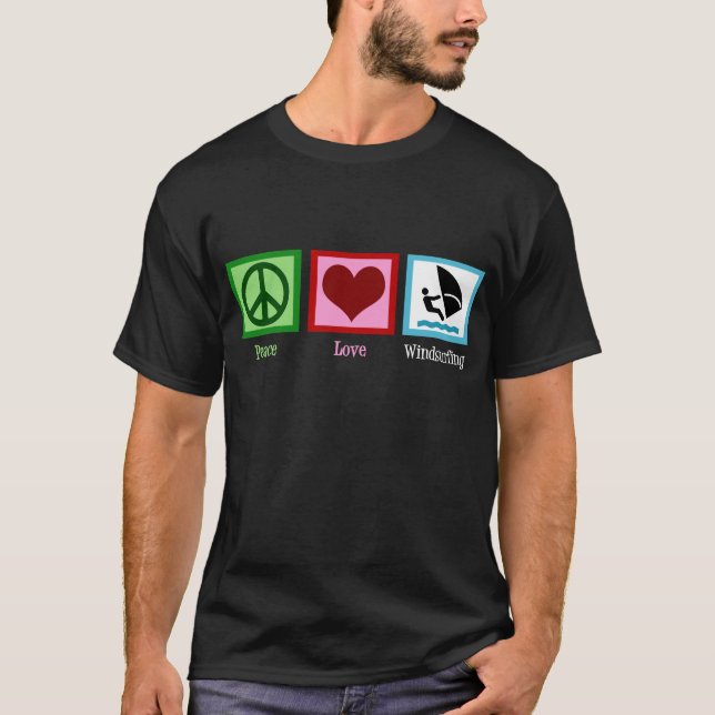 Peace Love Windsurfing Dark T-Shirt (Front)