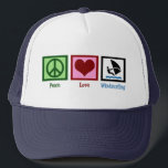 Peace Love Windsurfing Trucker Hat<br><div class="desc">All I need is peace,  love,  and windsurfing.</div>