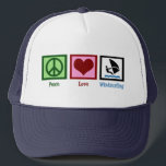 Peace Love Windsurfing Trucker Hat<br><div class="desc">All I need is peace,  love,  and windsurfing.</div>