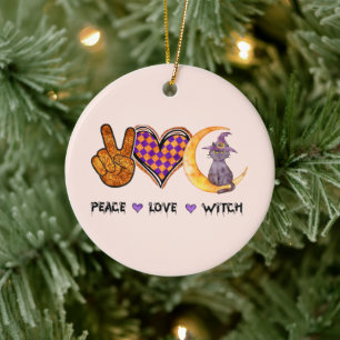 Peace, Love, Witch Ceramic Ornament