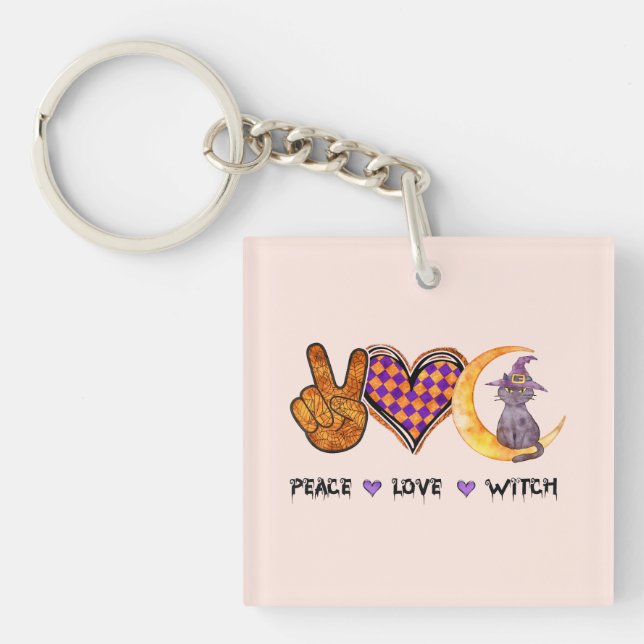 Peace Love Witch – Halloween Design Key Ring (Front)