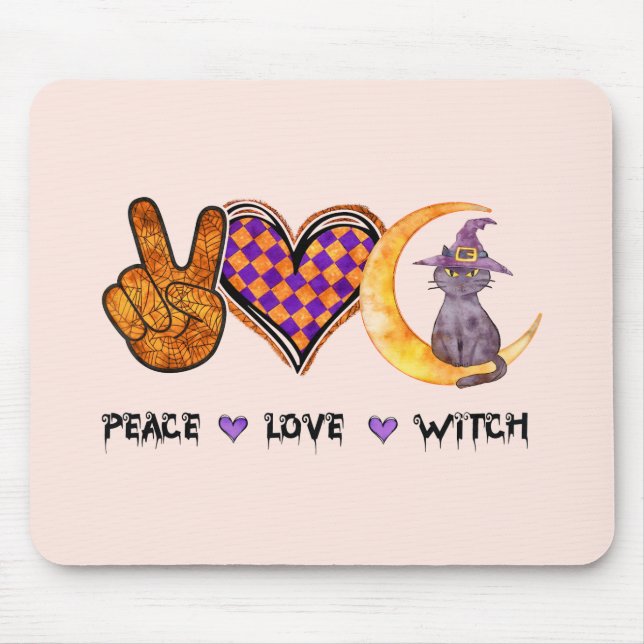 Peace Love Witch – Halloween Design Mouse Pad (Front)
