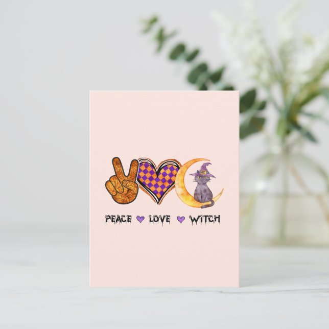 Peace Love Witch – Halloween Design Postcard (Standing Front)