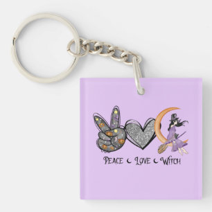 Peace, Love, Witch – Peace Sign, Heart & Witch Key Ring