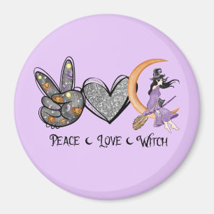 Peace, Love, Witch – Peace Sign, Heart & Witch Magnet