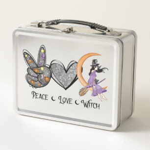 Peace, Love, Witch – Peace Sign, Heart & Witch Metal Lunch Box