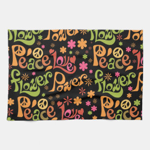 Peace Love Word Art Groovy Vibes Slogan  Tea Towel
