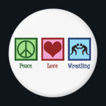 Peace Love Wrestling Magnet<br><div class="desc">Peace Love Wrestling. Cool wrestler gift with a peace sign,  heart,  and two guys grappling in a joint lock in a wrestling match in the ring. Awesome wrestling coach present from someone who wrestles on a team.</div>