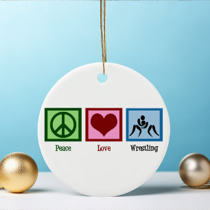 Peace Love Wrestling Team Christmas Ceramic Ornament
