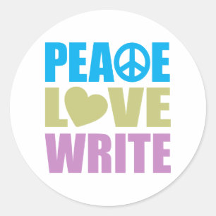 Peace Love Write Classic Round Sticker